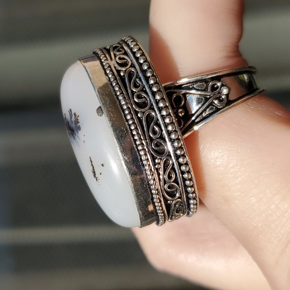 New Dendritic Opal 925 Silver Ring. - Picture 7 of 12